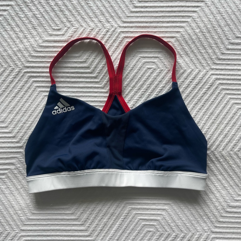 Adidas Women's Medium All Me Beach Bikini Navy and Red Swim Top